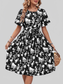 Perfee Printed Round Neck Short Sleeve Dress nicholesgifts