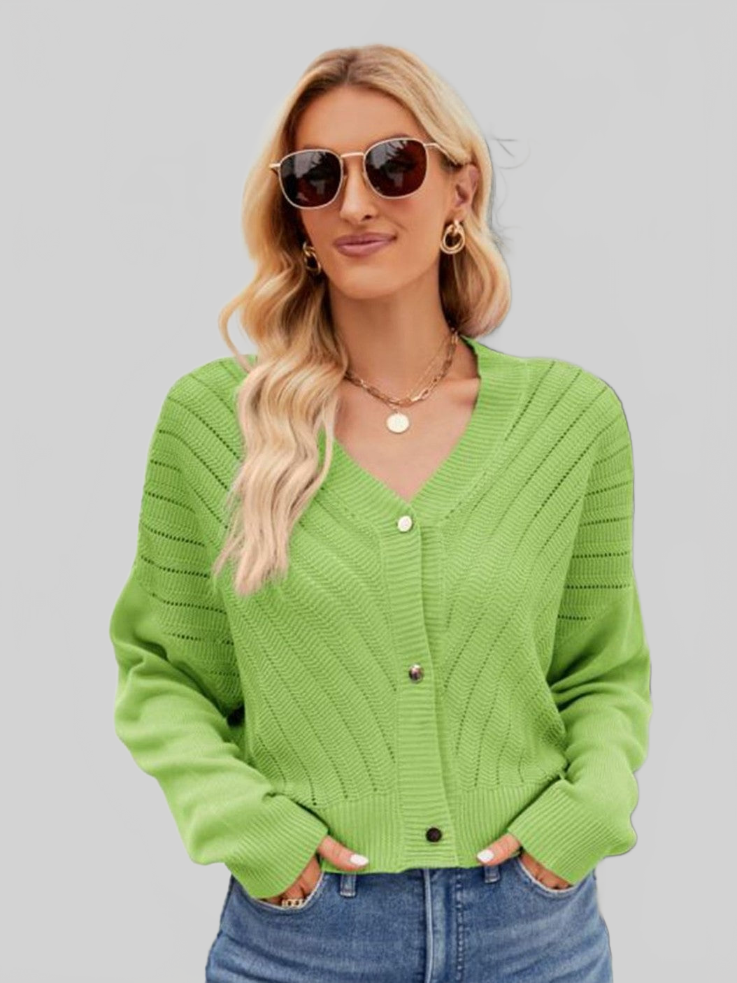 Women V-Neck Button Down Cardigan NicholesGifts