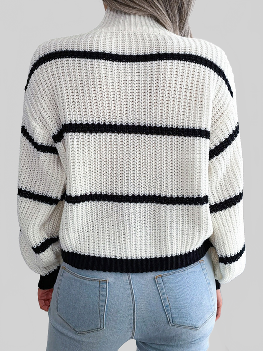 Striped Mock Neck Dropped Shoulder Sweater nicholesgifts