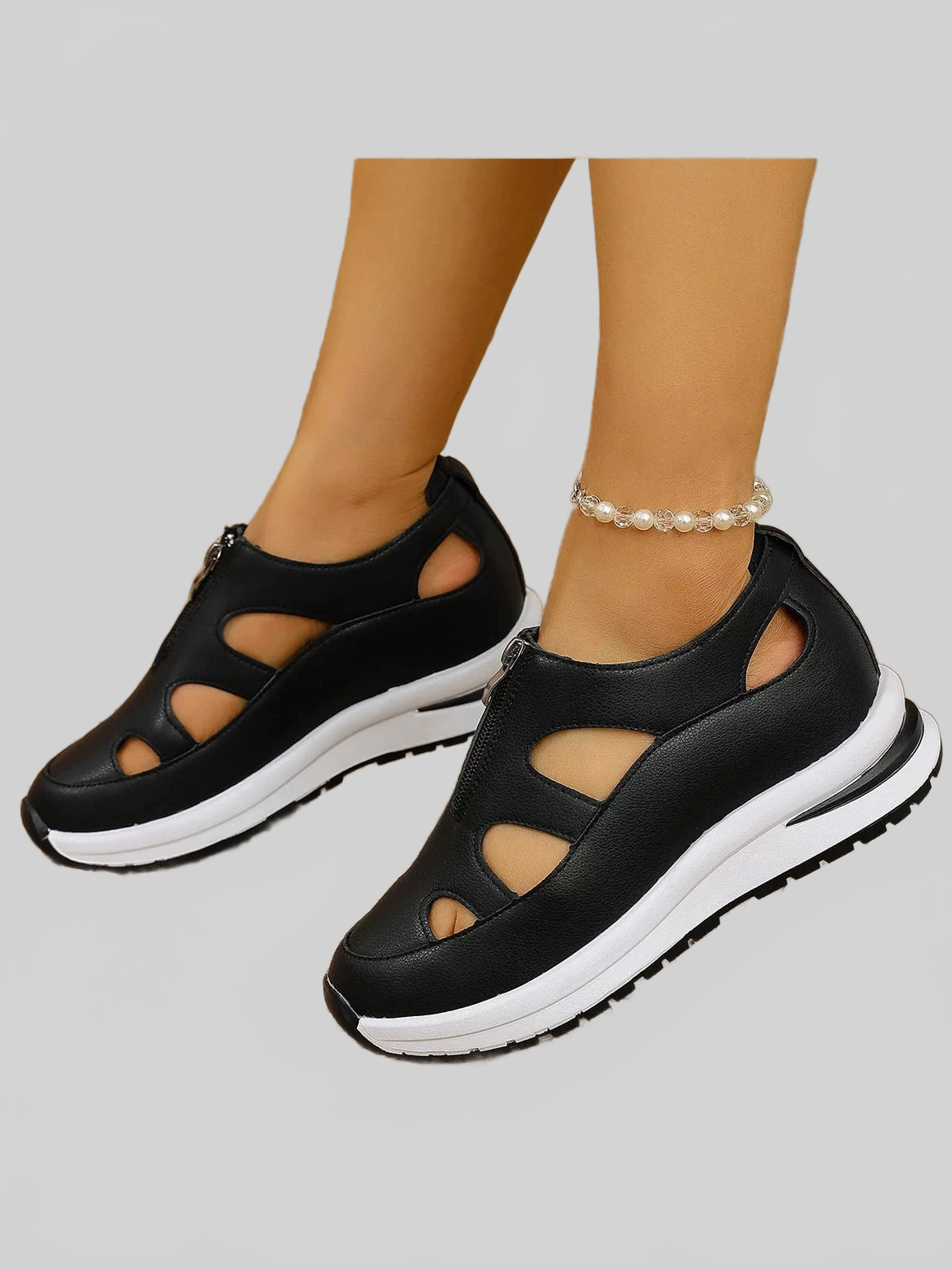 Cutout Zipper Wedge Sneakers Trendsi