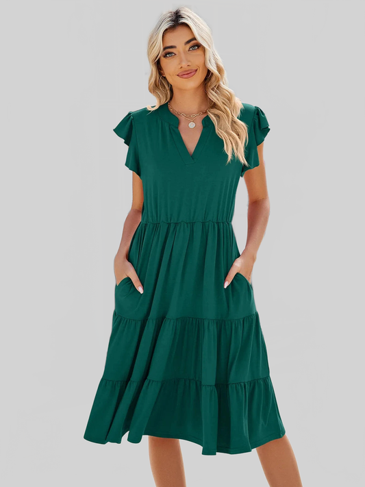 Ruched Notched Cap Sleeve Dress nicholesgifts