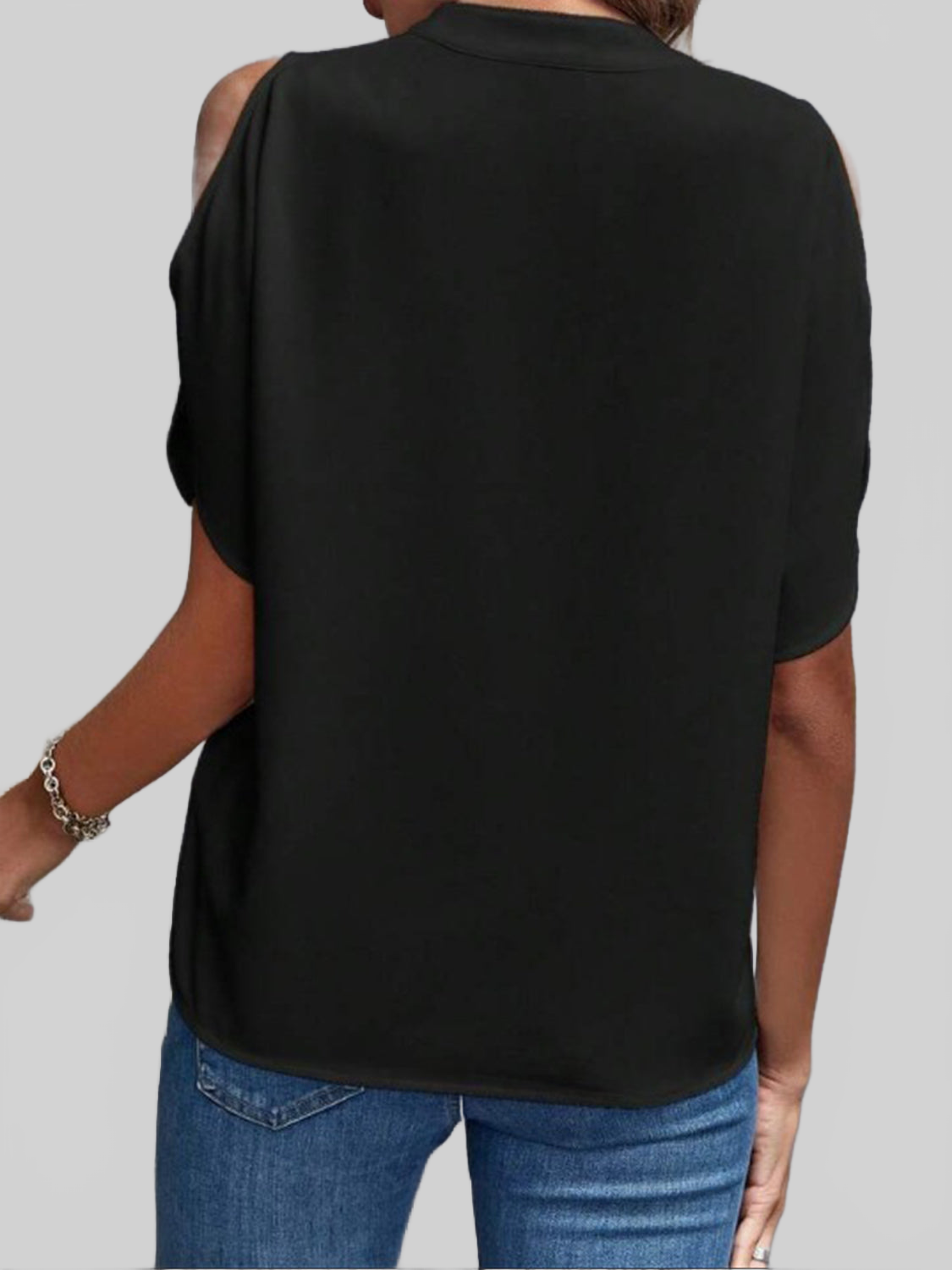 Notched Cold Shoulder Half Sleeve Blouse nicholesgifts