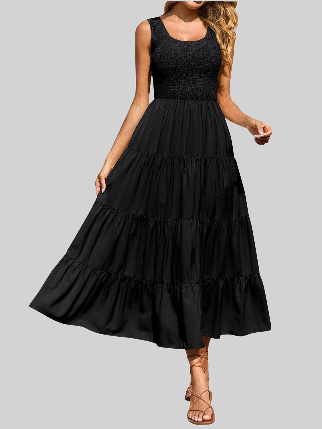 Women Tiered Smocked Wide Strap Summer Dress nicholesgifts