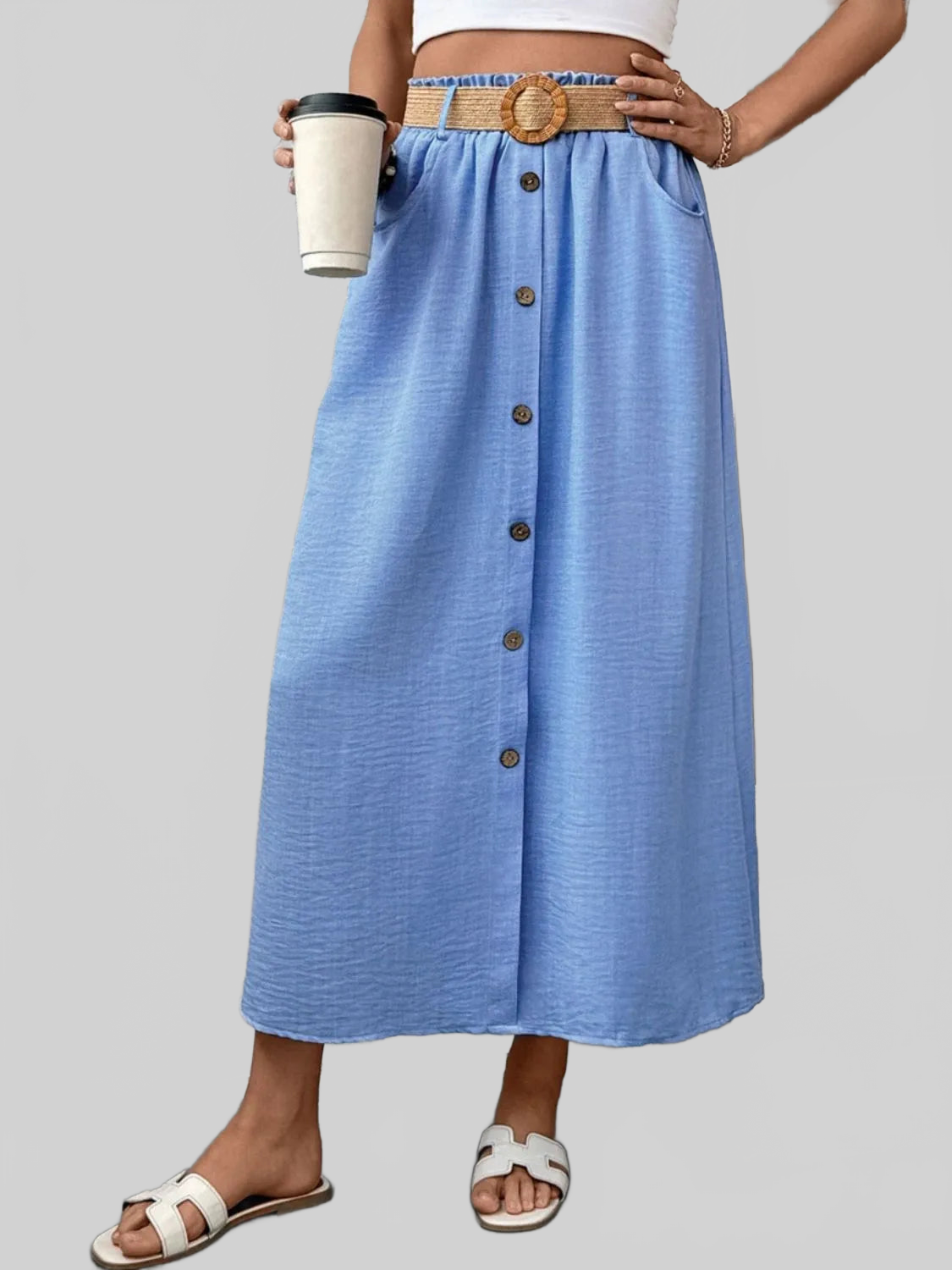 Decor Button Front Midi Skirt Trendsi