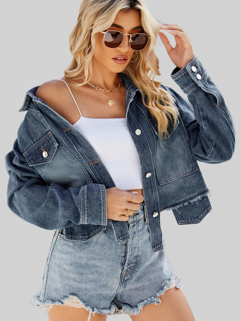 Button Up Long Sleeve Denim Jacket with Pockets nicholesgifts