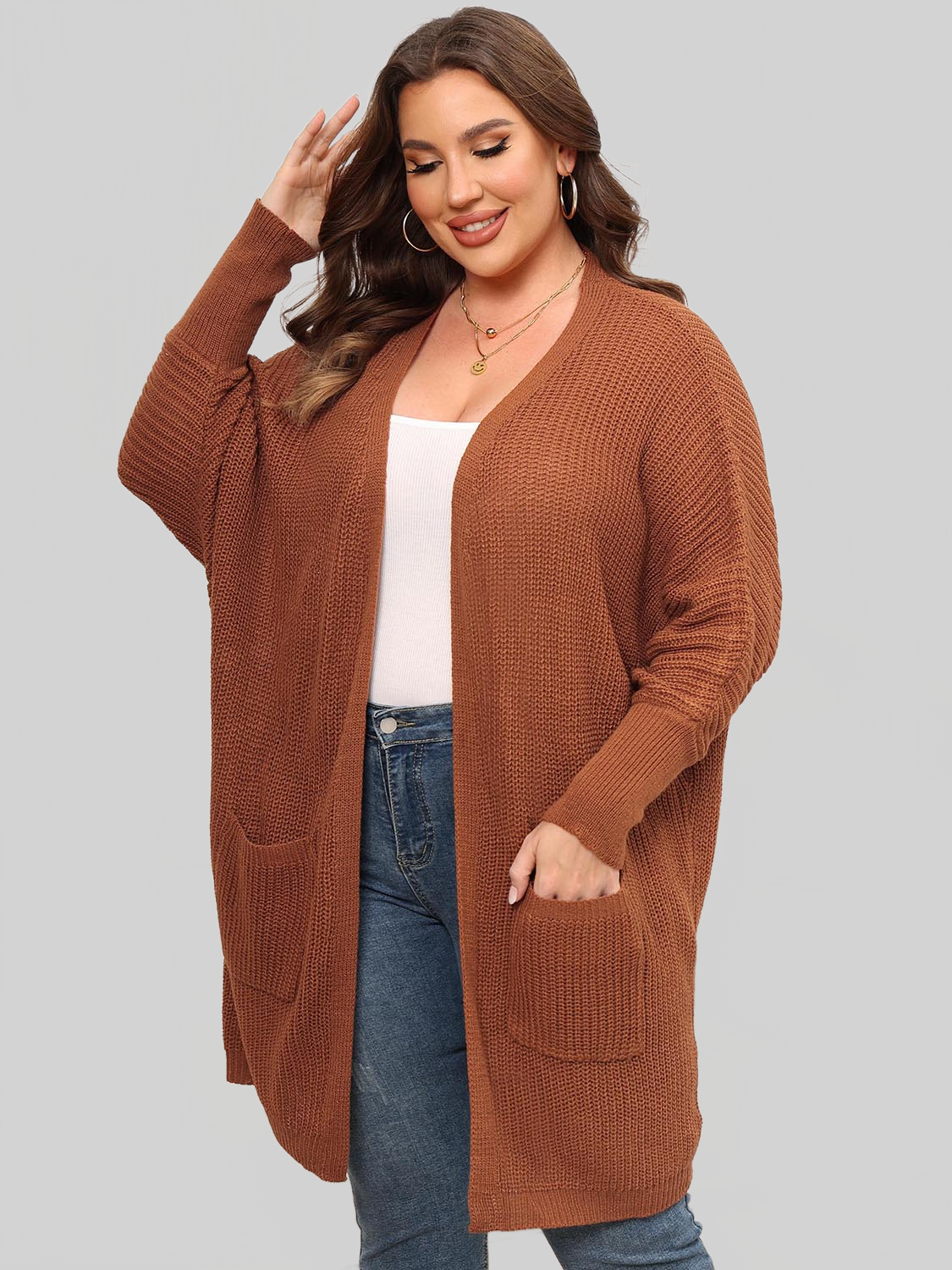 Women Plus Size Open Front Cardigan With Pockets NicholesGifts
