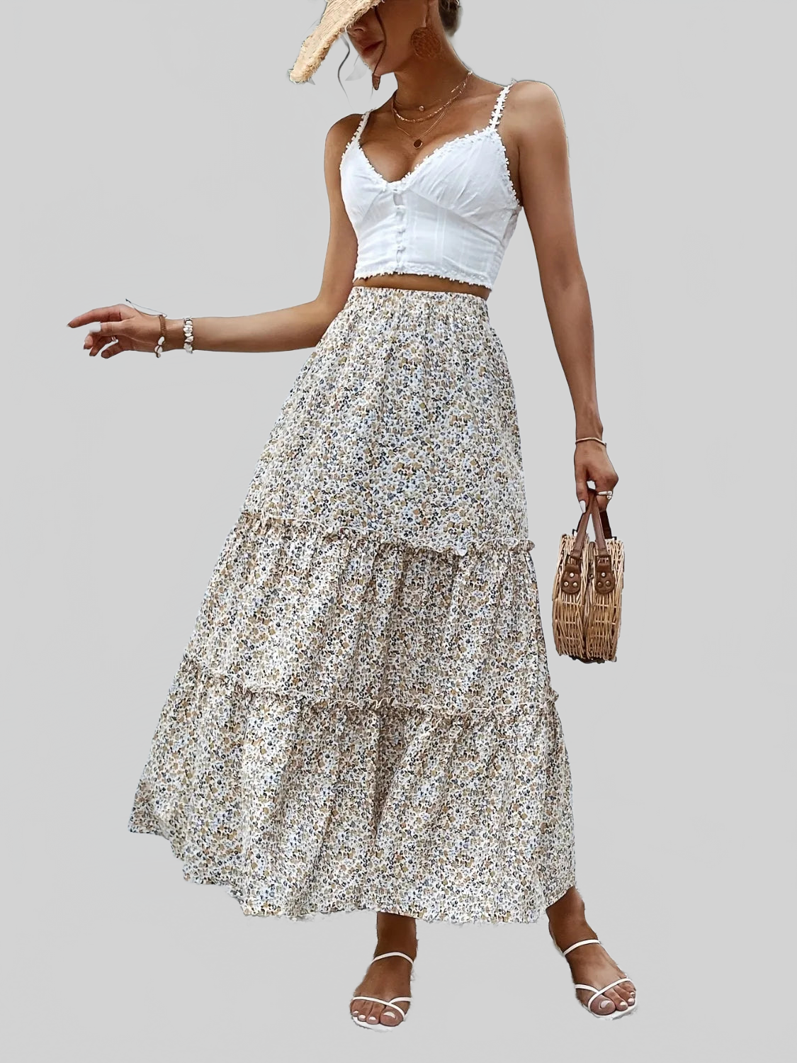 Frill Tiered Printed Skirt nicholesgifts