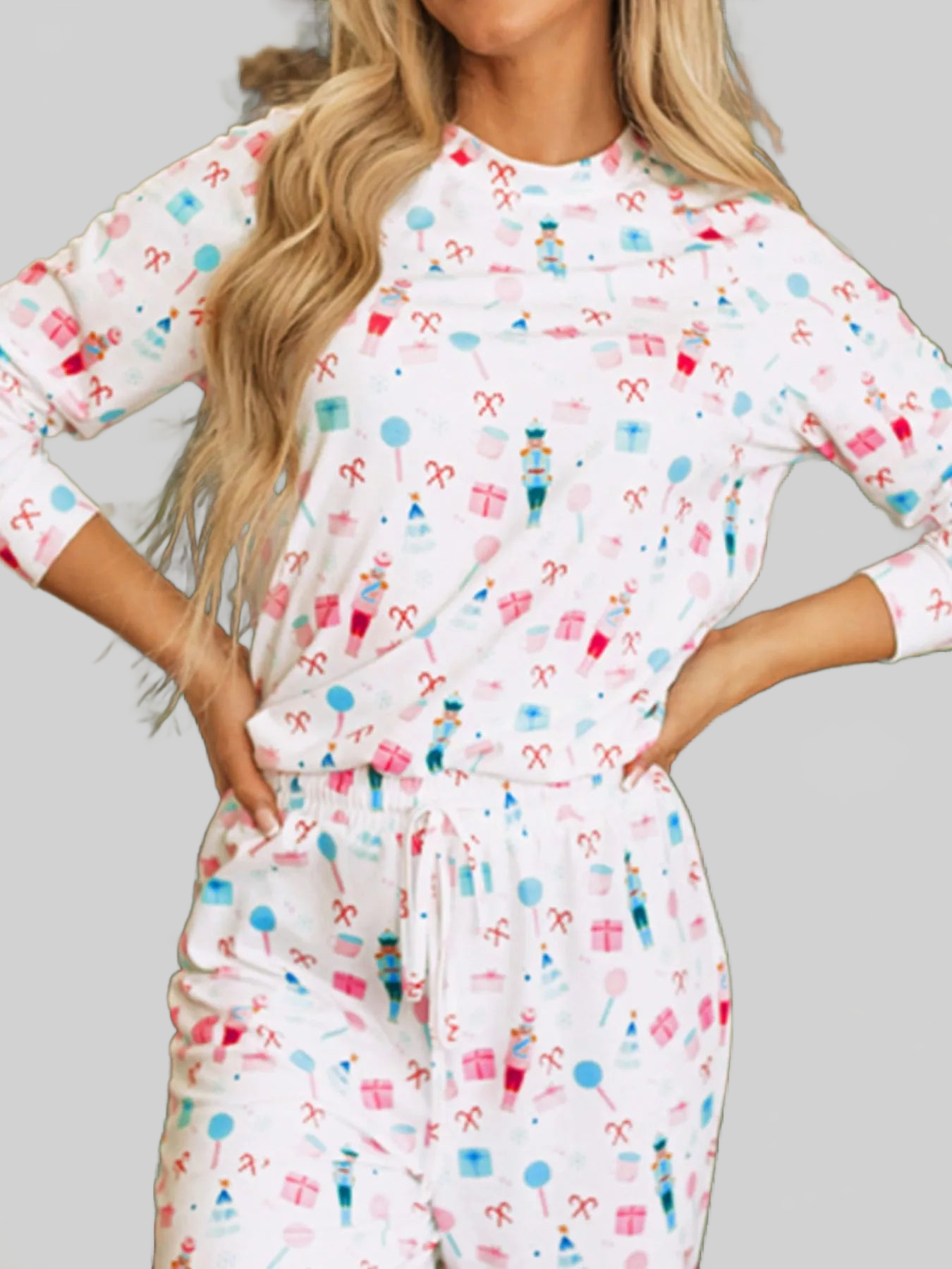 Christmas Pattern Long Sleeve Top and Wide Leg Pants Set nicholesgifts