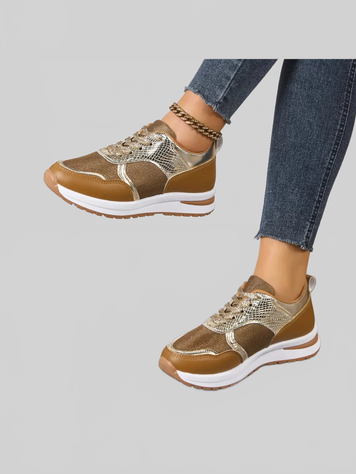 Round Toe Lace Up Sneakers Trendsi