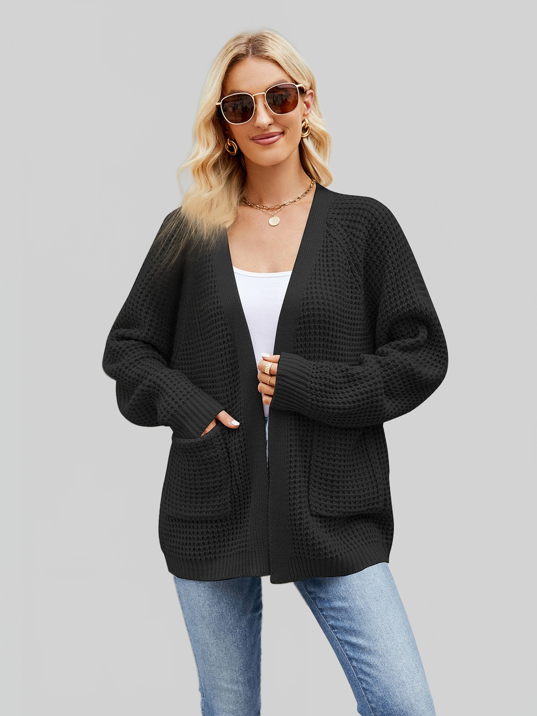 Women Open Front Long Sleeve Cardigan with Pockets nicholesgifts