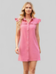 Ruffled Button Up Cap Sleeve Denim Dress nicholesgifts