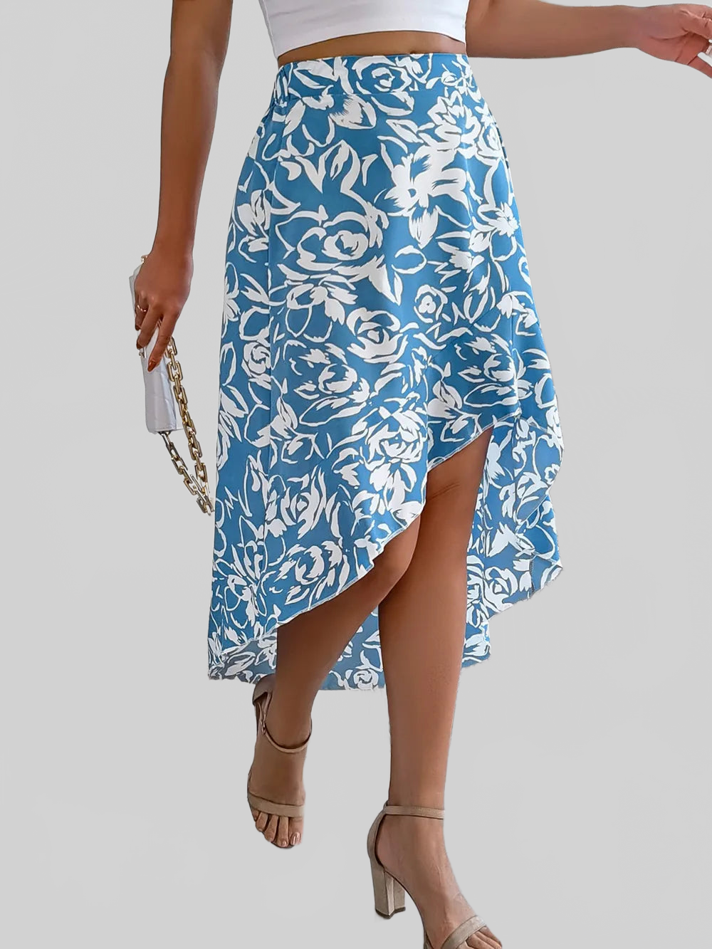 High-Low Printed High Waist Skirt nicholesgifts