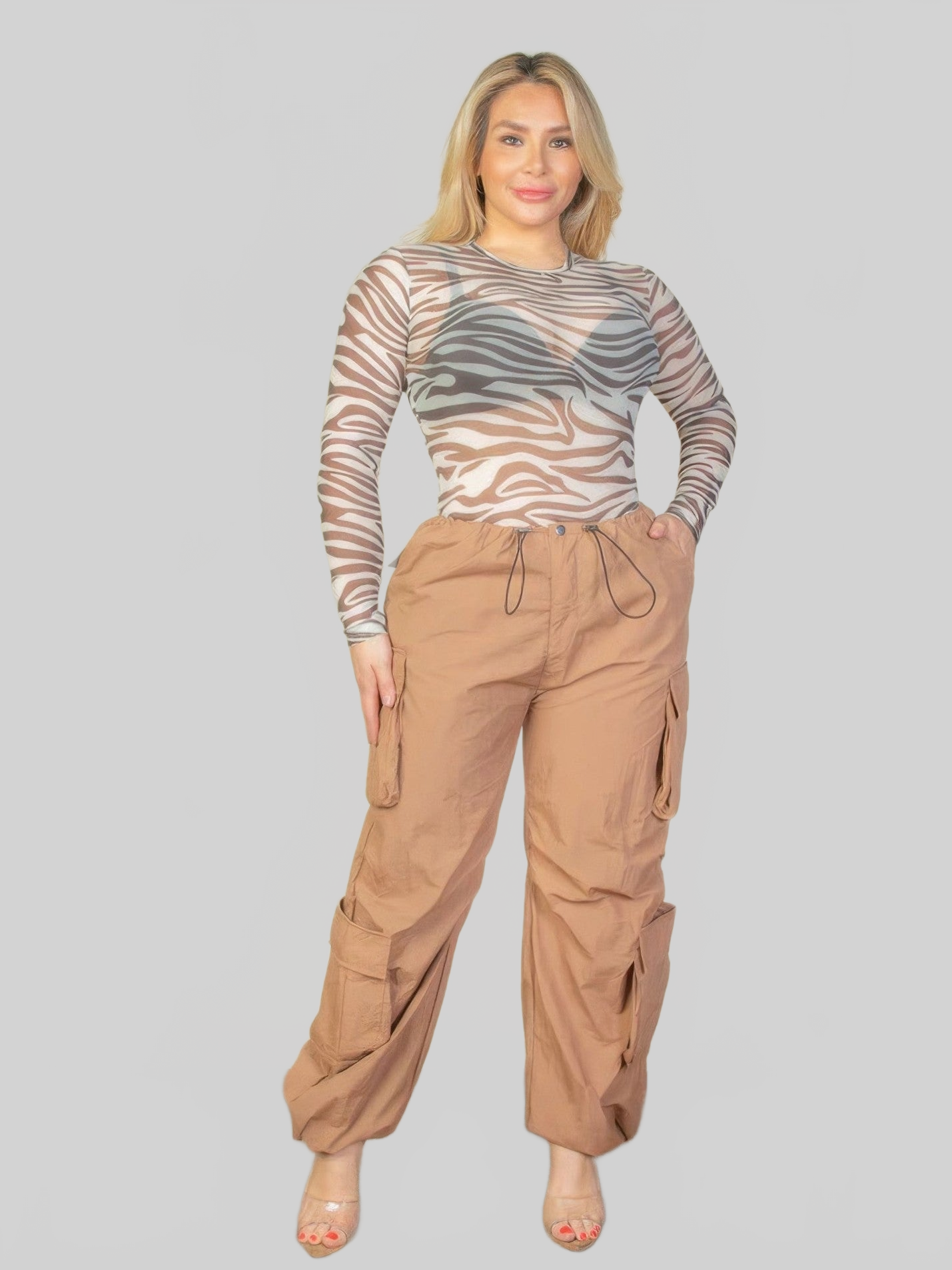 Plus Size Women Flap Pockets Drawstring Ruched Parachute Pants NicholesGifts