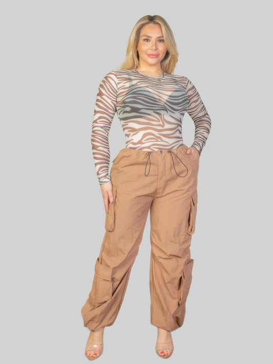 Plus Size Women Flap Pockets Drawstring Ruched Parachute Pants NicholesGifts