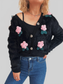 Women Flower Fuzzy Button-Up Cardigan nicholesgifts
