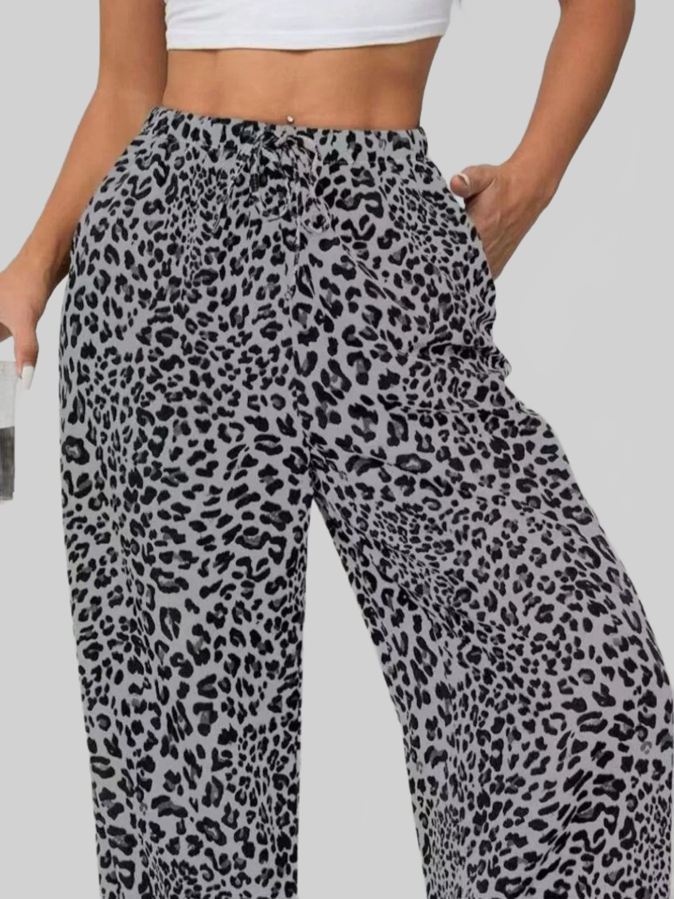 Women Leopard Print Wide Leg Pants nicholesgifts