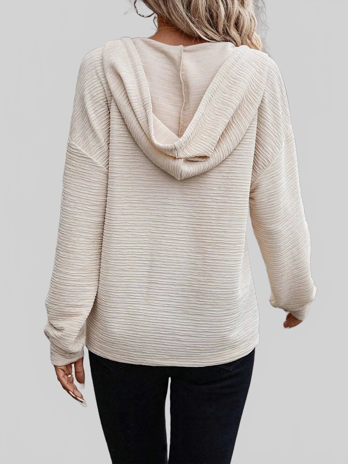 Drawstring Half Button Dropped Shoulder Hoodie NicholesGifts