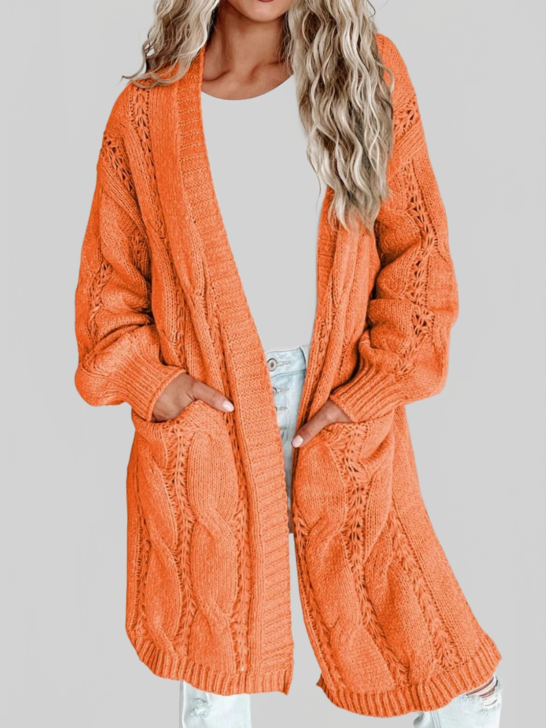 Women Cable-Knit Dropped Shoulder Slit Cardigan nicholesgifts