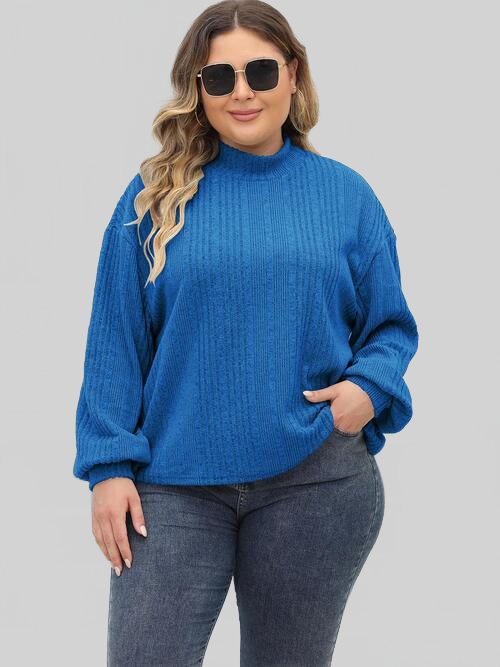 Plus Size Women Mock Neck Long Sleeve Knit Top NicholesGifts