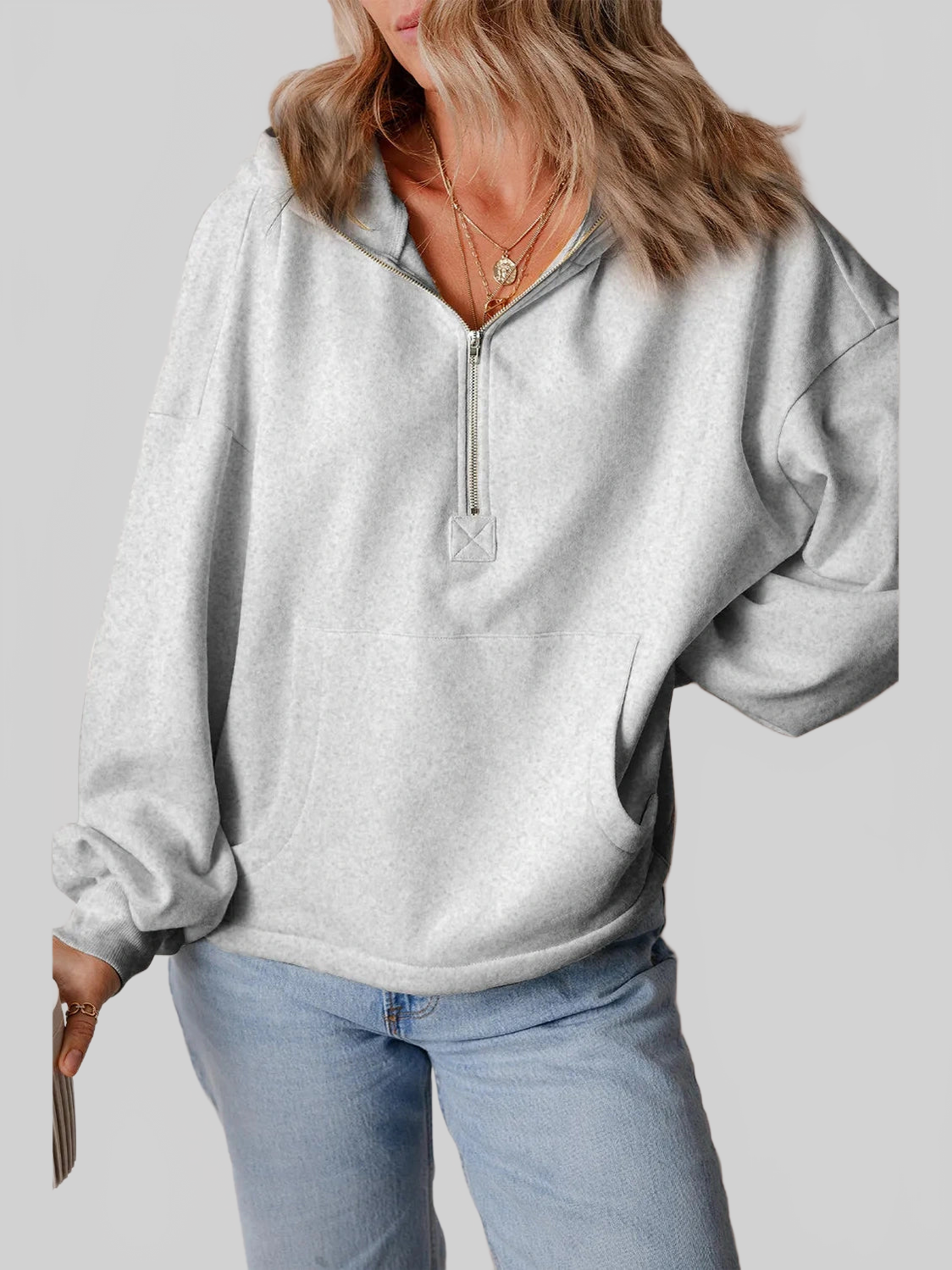 Pocketed Half Zip Dropped Shoulder Hoodie NicholesGifts