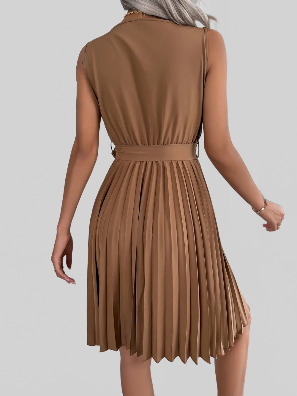 Tied Surplice Sleeveless Pleated Dress nicholesgifts