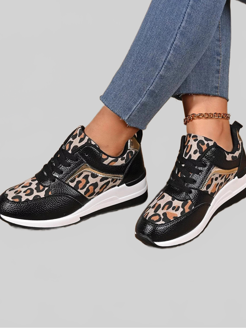 Women Leopard Lace Up Sneakers NicholesGifts