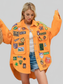 Embroidered Patch Button Up Long Sleeve Denim Jacket nicholesgifts