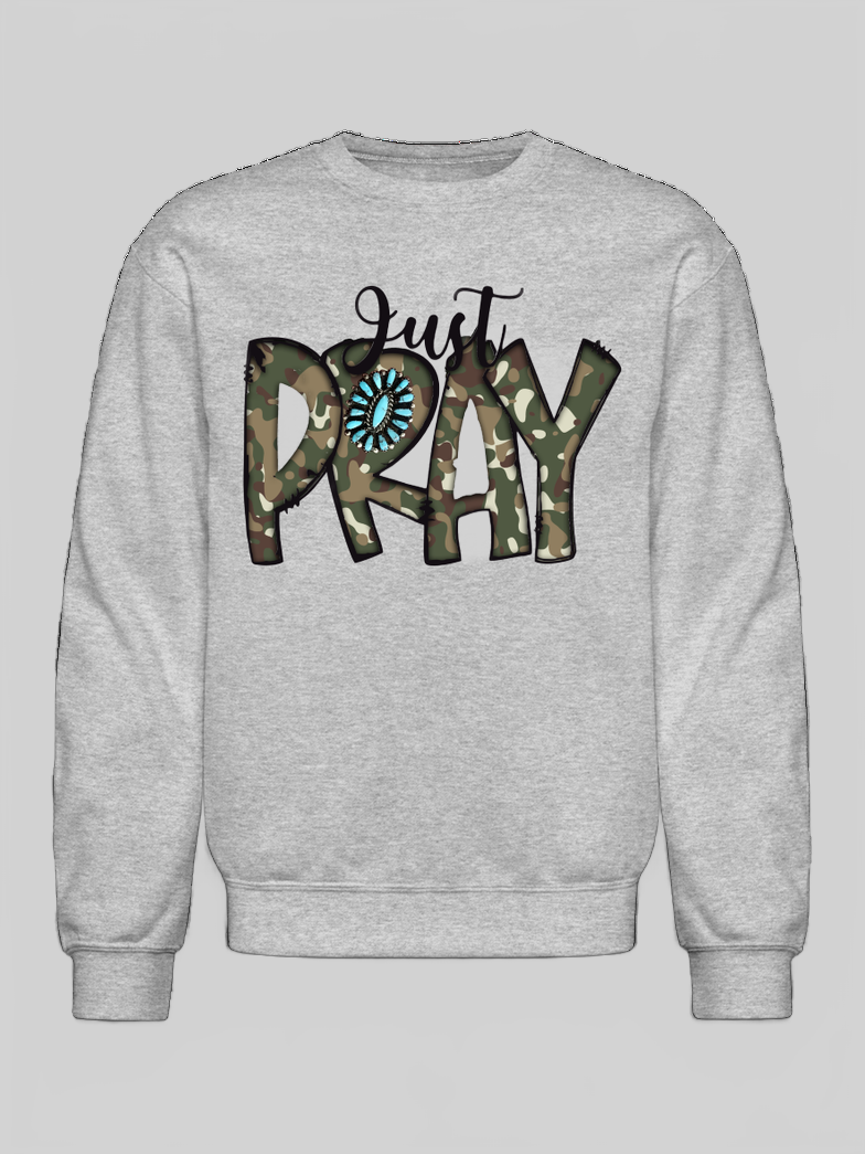 Women Just Pray Crewneck Religious Sweatshirt nicholesgifts