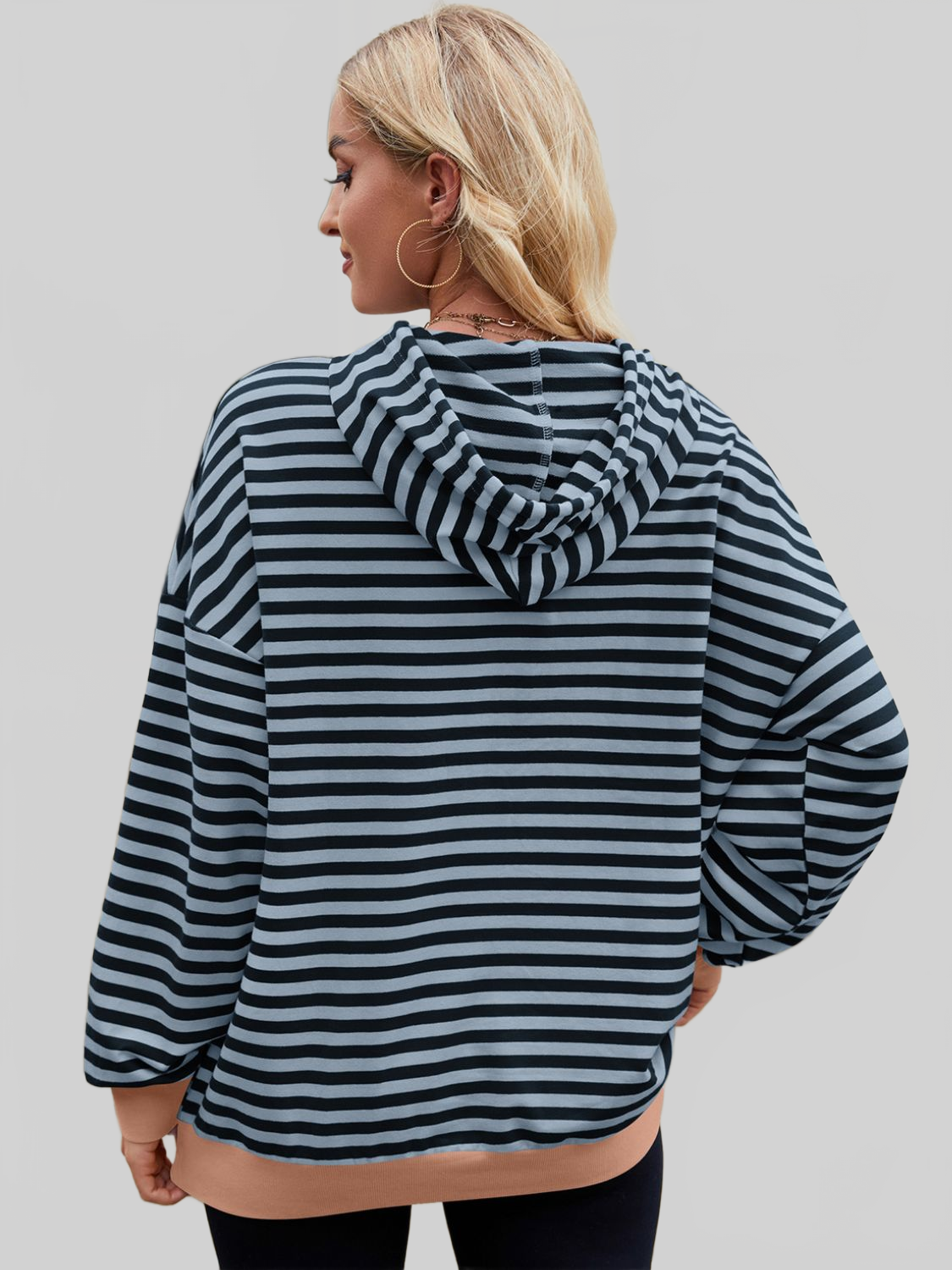 NicholesGifts Women Drawstring Contrast Striped Long Sleeve Hoodie NicholesGifts