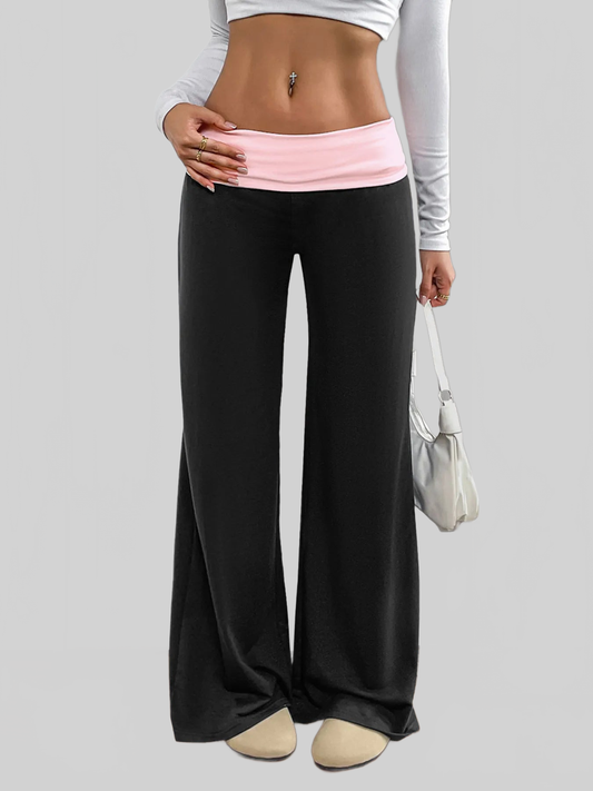 Women Contrast Waistband Wide Leg Pants nicholesgifts