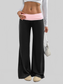 Women Contrast Waistband Wide Leg Pants nicholesgifts