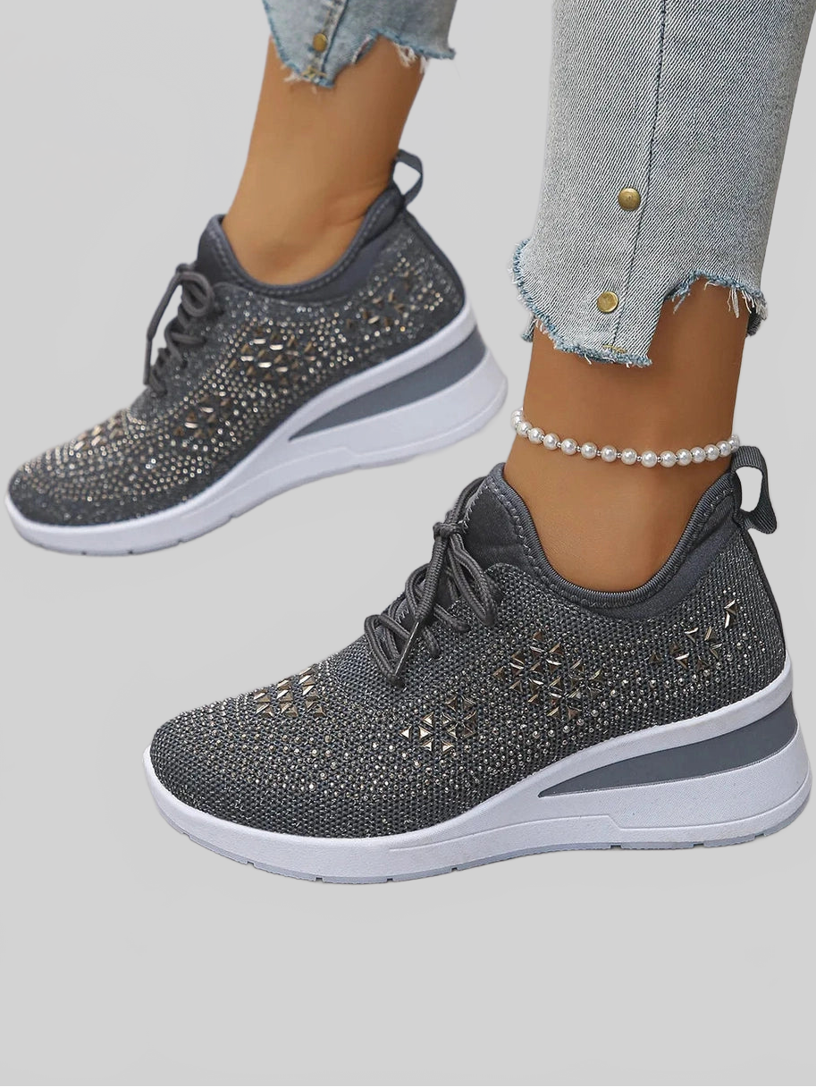 Women Breathable Mesh Rhinestone Wedge Athletic Sneakers NicholesGifts