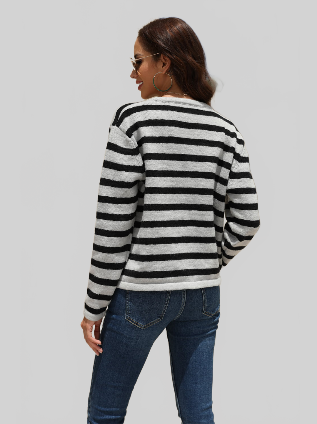 Angel Wings Striped Round Neck Button-Down Dropped Shoulder Cardigan nicholesgifts