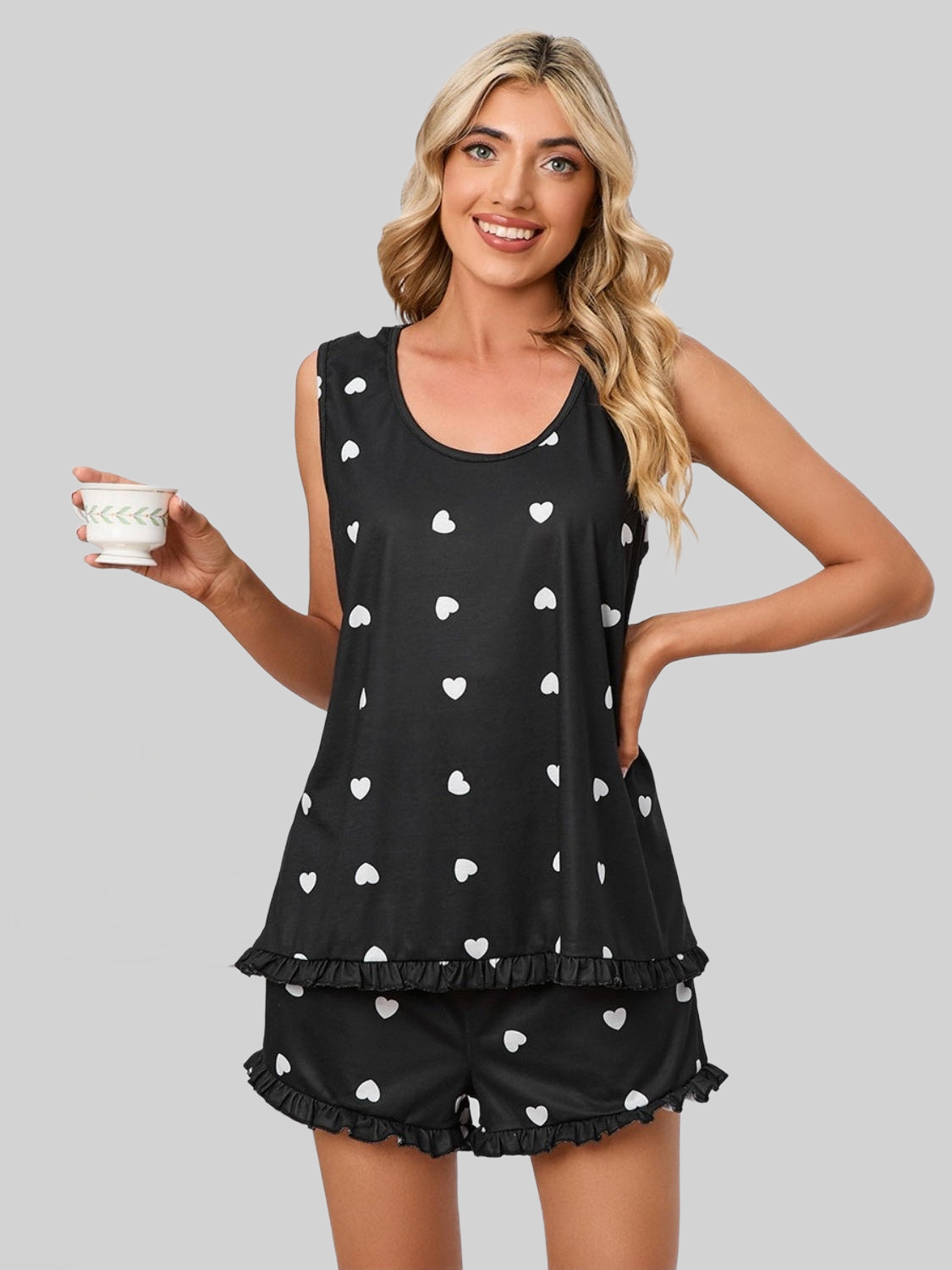 Heart Scoop Neck Tank and Shorts Lounge Set nicholesgifts