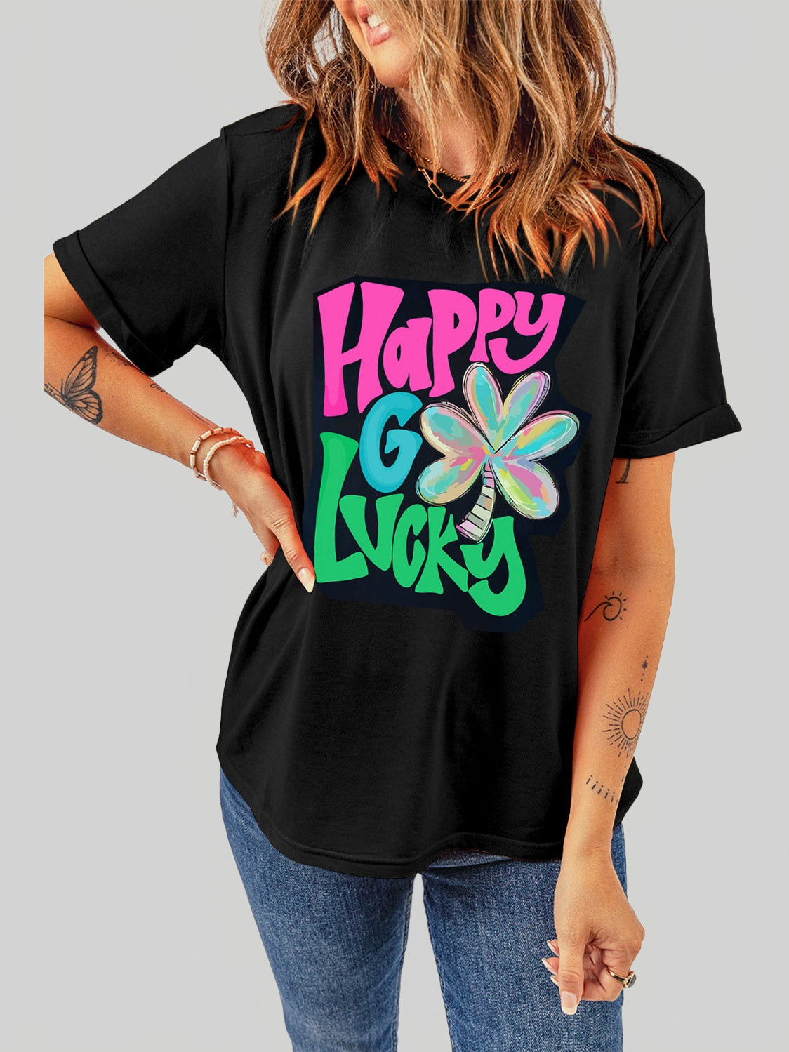 Women Letter Graphic Round Neck T-Shirt nicholesgifts