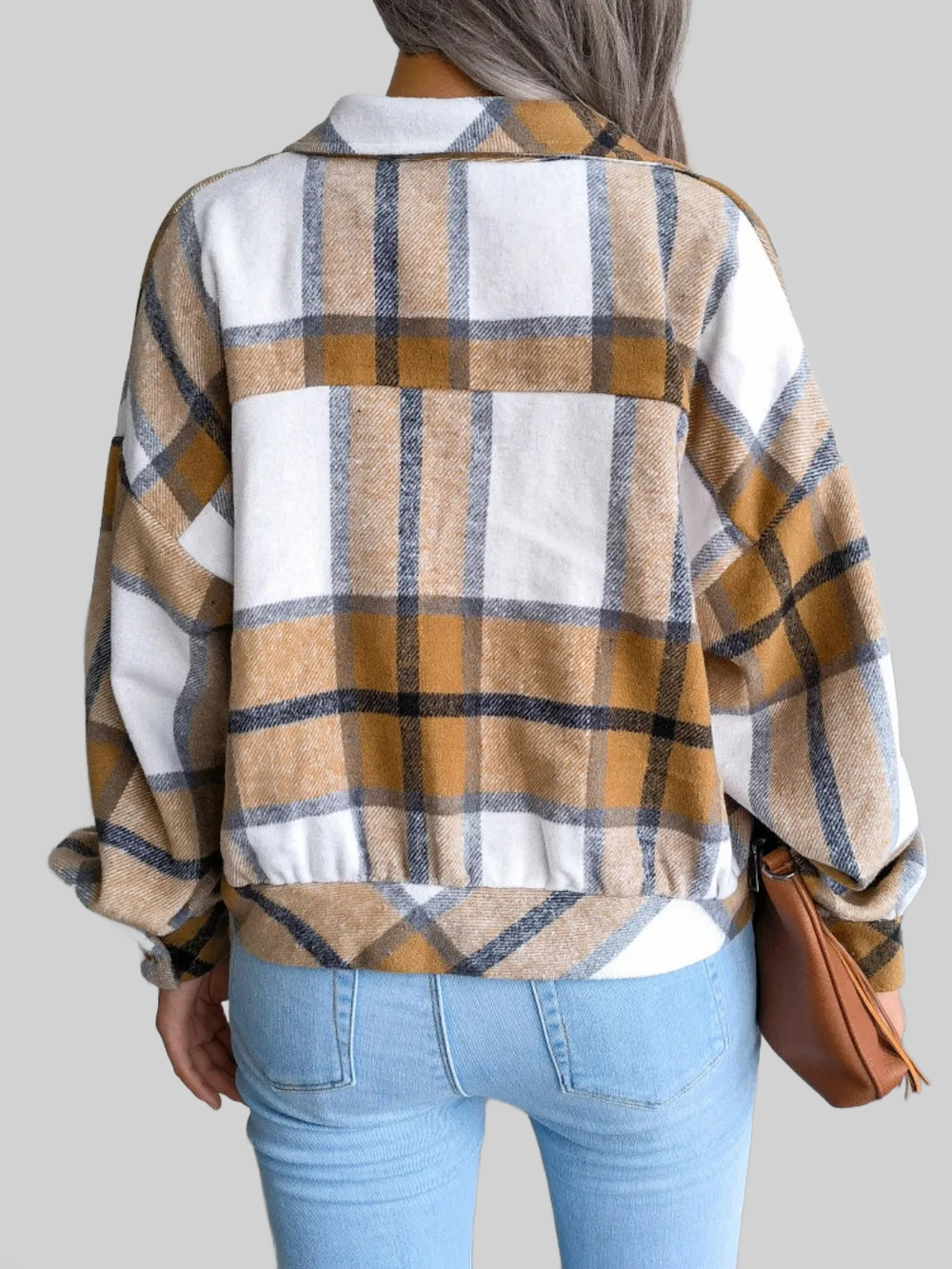 Plaid Collared Neck Long Sleeve Jacket nicholesgifts