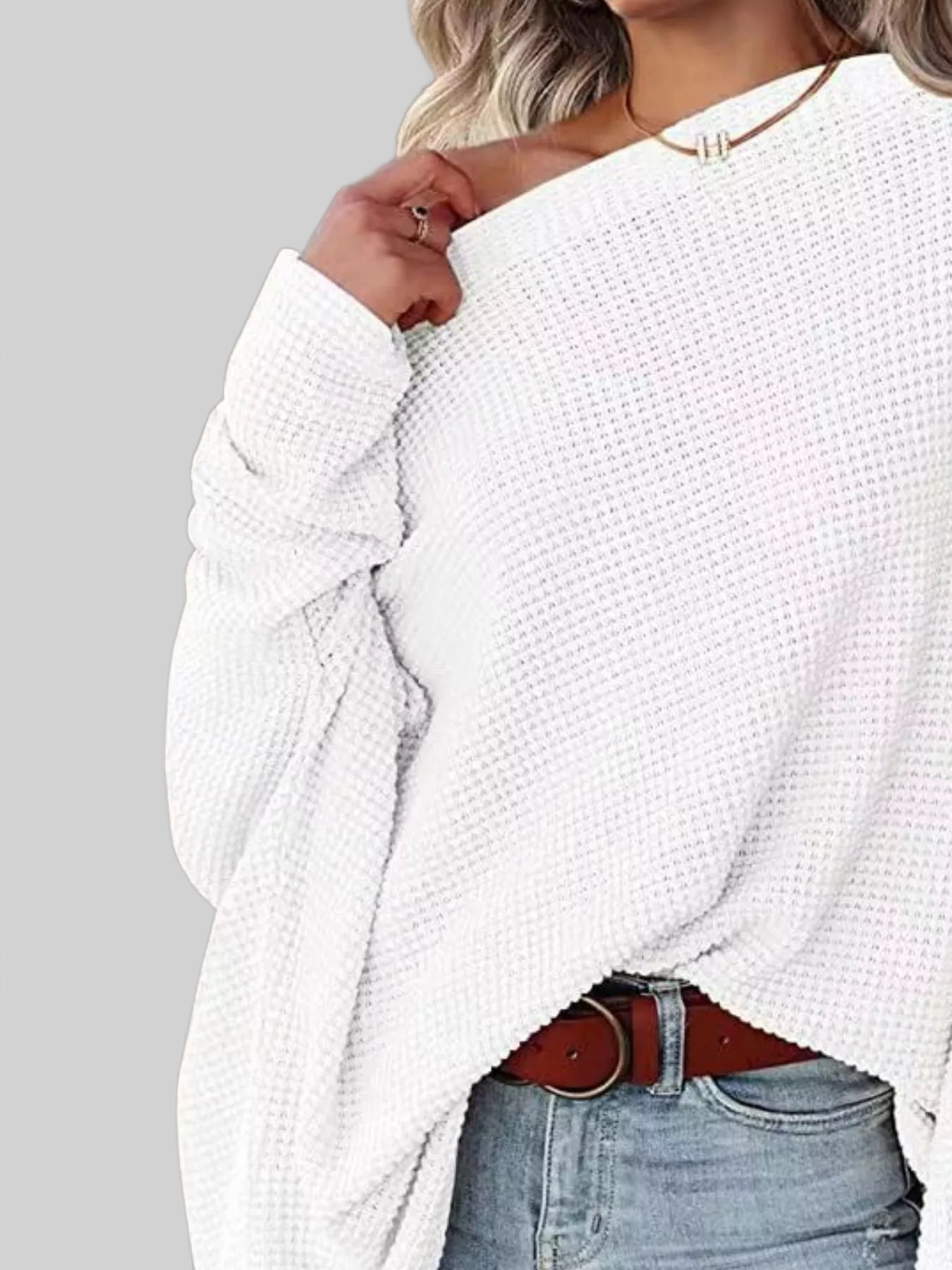 Waffle Knit Boat Neck T-Shirt nicholesgifts