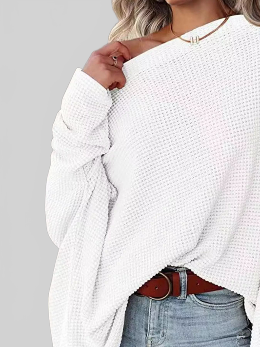 Waffle Knit Boat Neck T-Shirt nicholesgifts