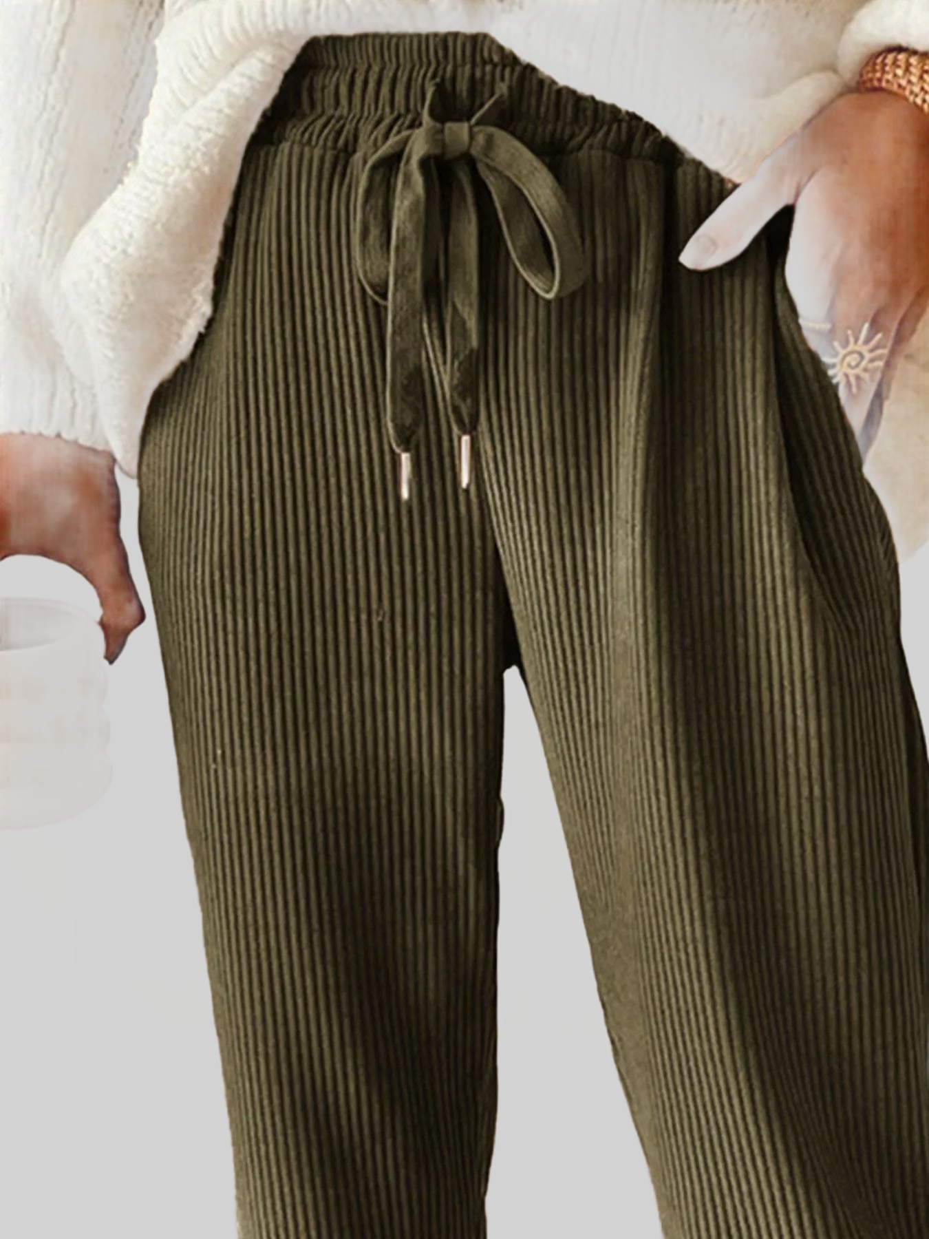 Women Casual Corduroy Drawstring Waist Pants nicholesgifts