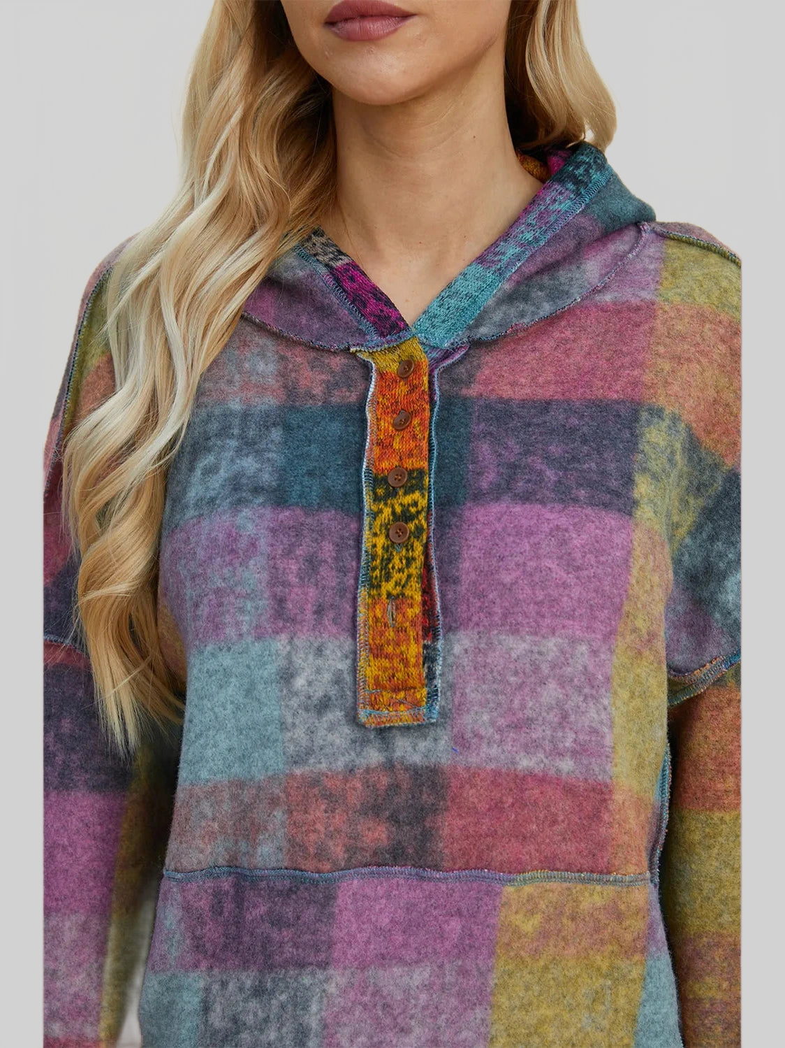 Double Take Full Size Plaid Dropped Shoulder Fleece Hoodie NicholesGifts