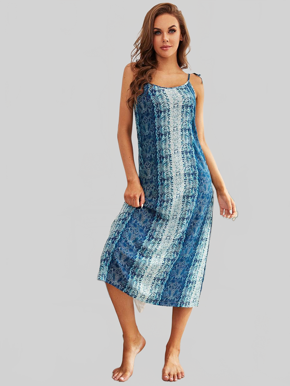 Printed Tie Shoulder Midi Night Dress nicholesgifts