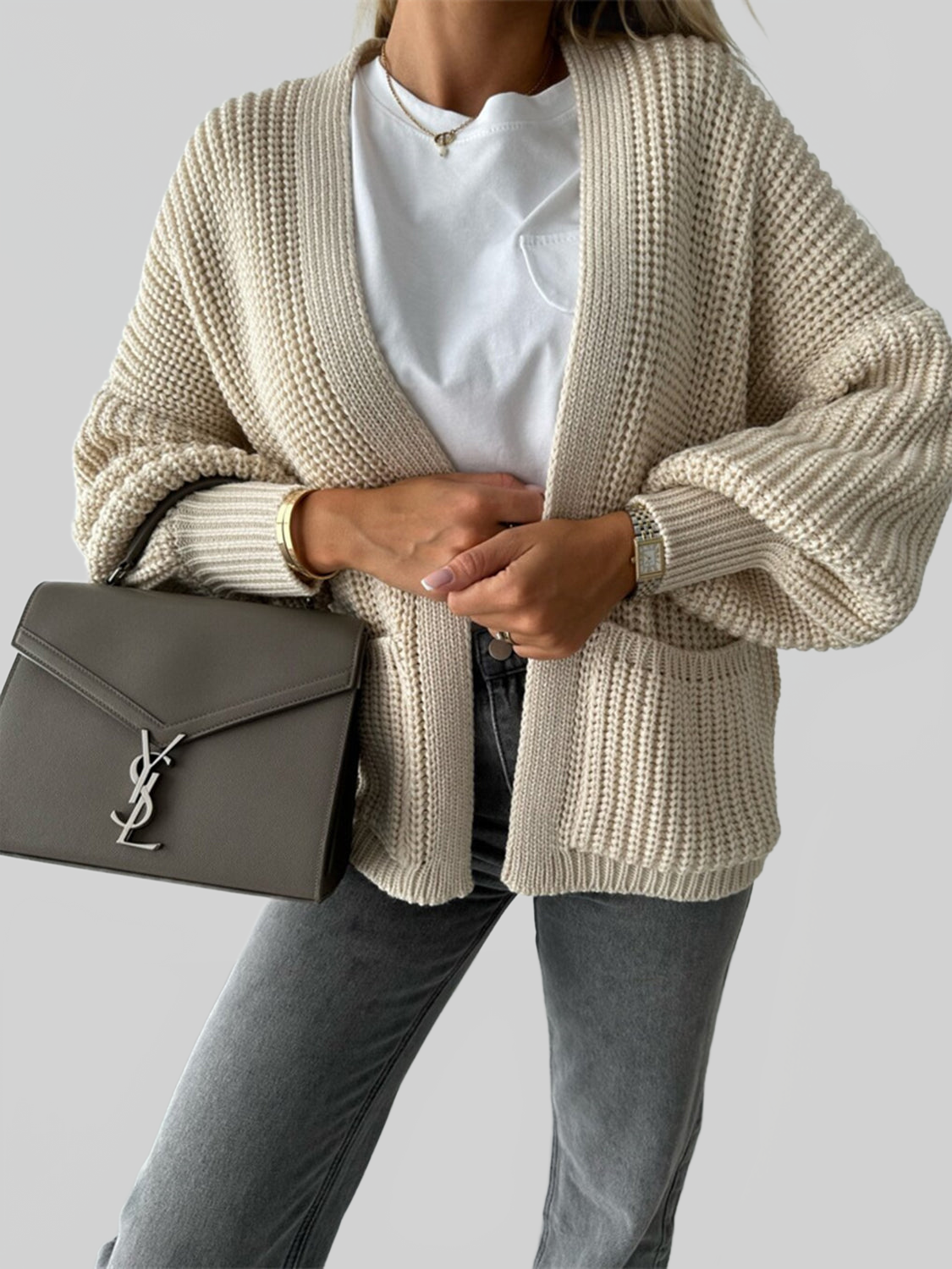 Open Front Dropped Shoulder Cardigan nicholesgifts
