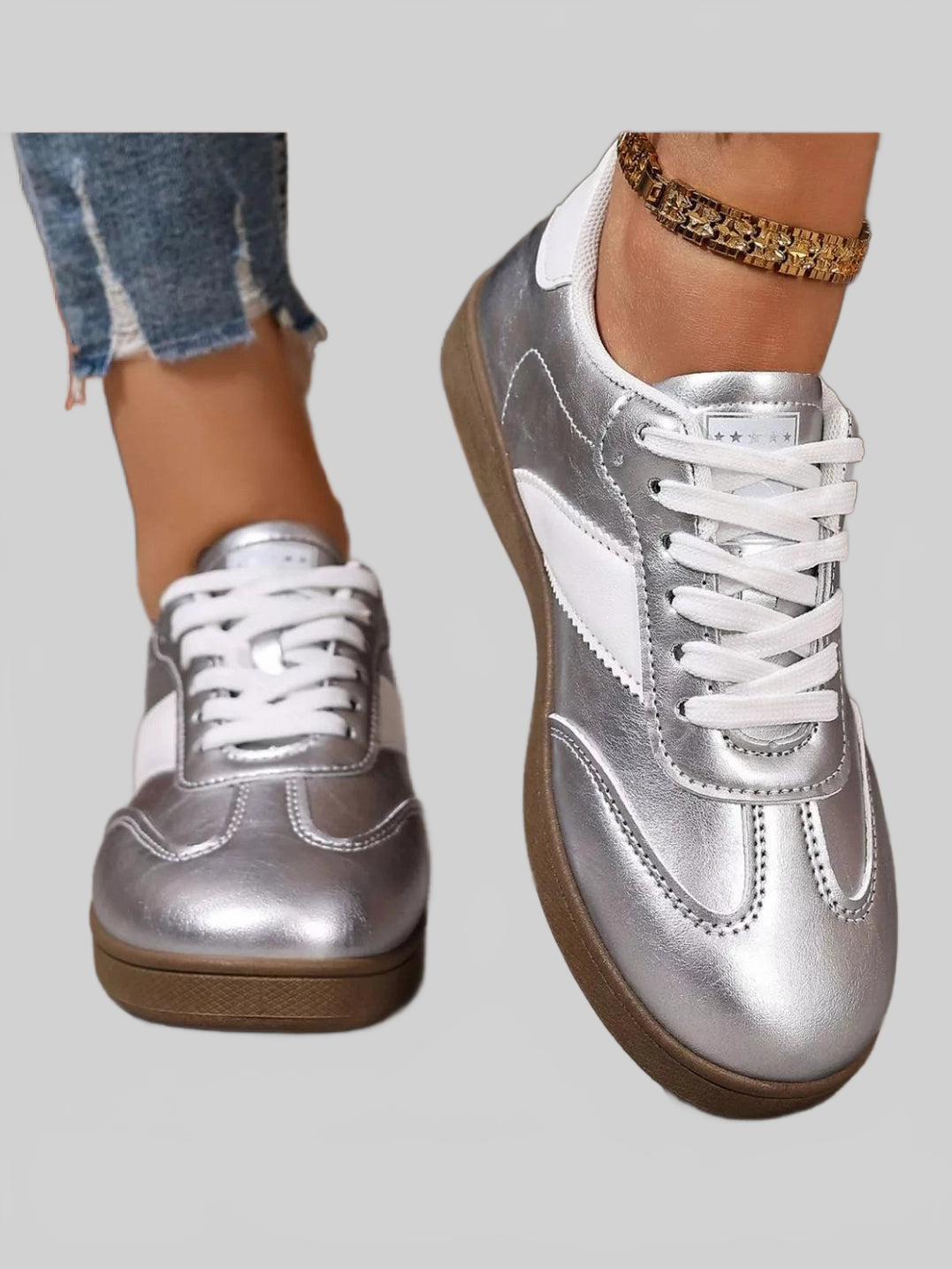 Round Toe Lace Up Sneakers Trendsi