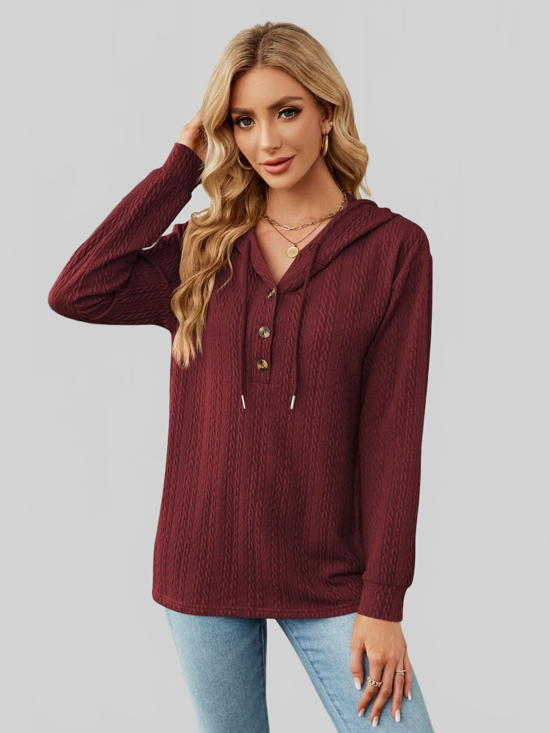 NicholesGifts Women Cable-Knit Long Sleeve Hoodie NicholesGifts