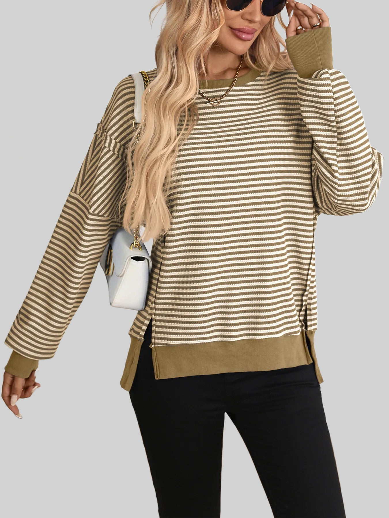 Exposed Seam Striped Contrast Sweatshirt nicholesgifts