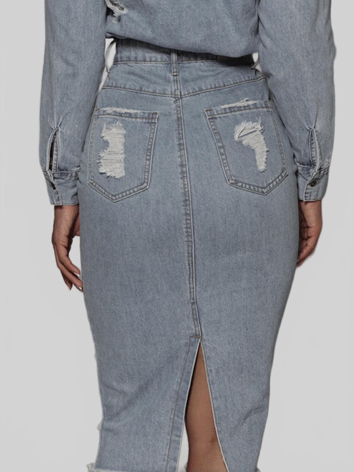 Distressed Slit Denim Skirt nicholesgifts