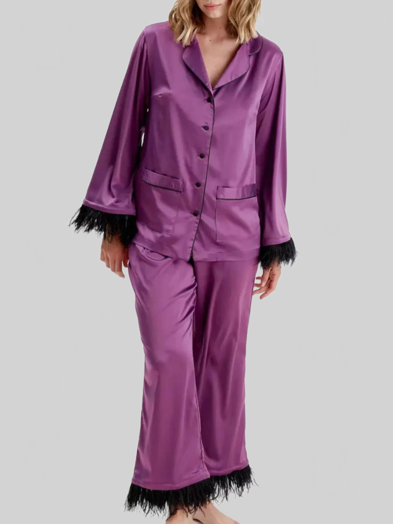 Silky Button Up Top and Pants Lounge Set nicholesgifts