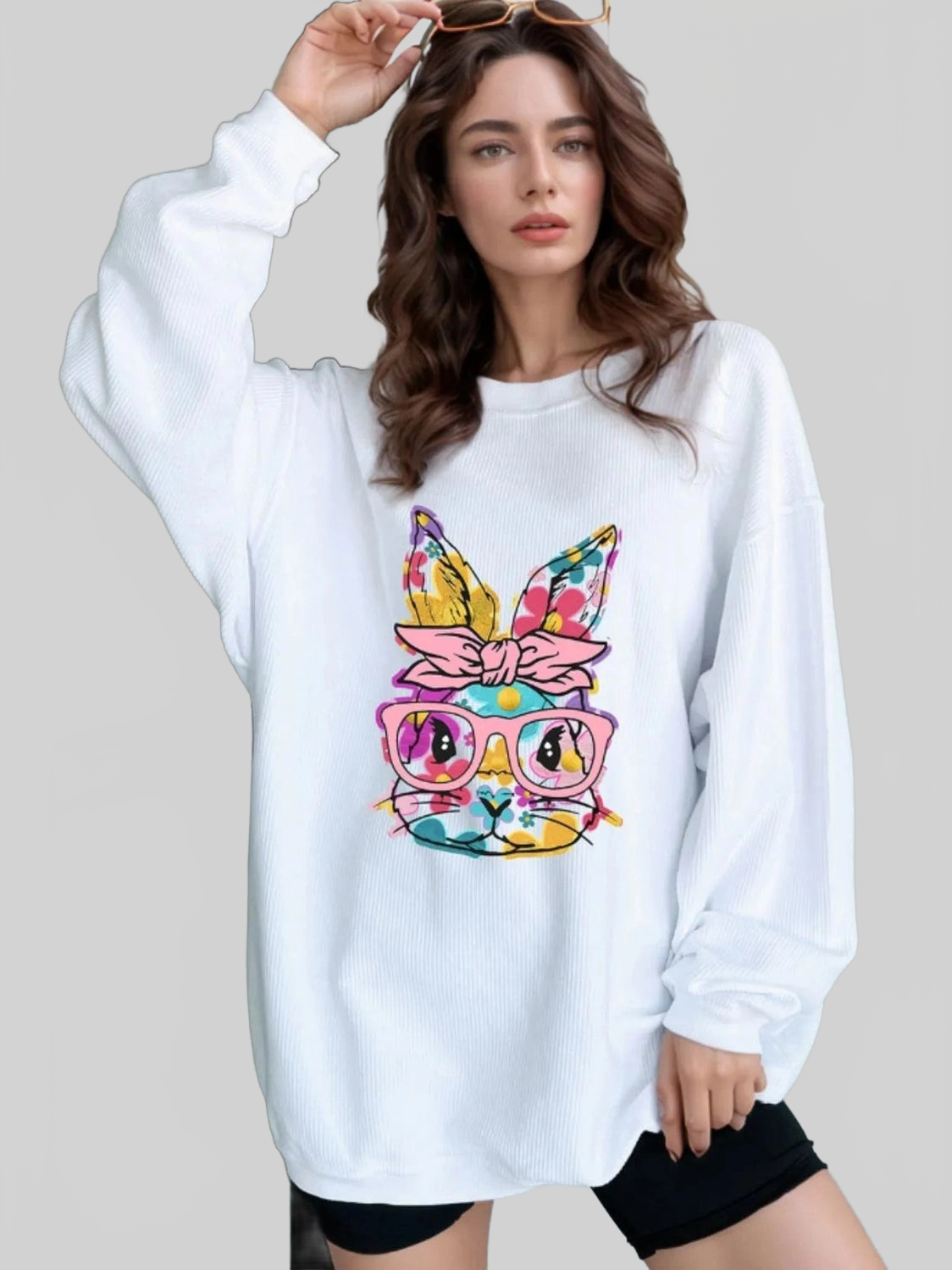 Bunny Graphic Round Neck Sweatshirt nicholesgifts