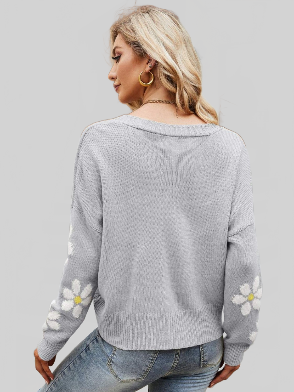 Floral Ribbed Trim Drop Shoulder Cardigan nicholesgifts