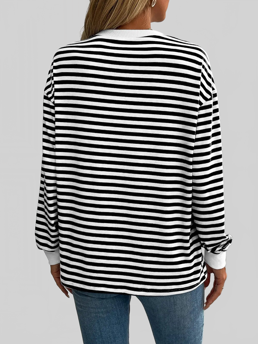 Women Ivy Lane Striped Round Neck Long Sleeve Sweatshirt nicholesgifts